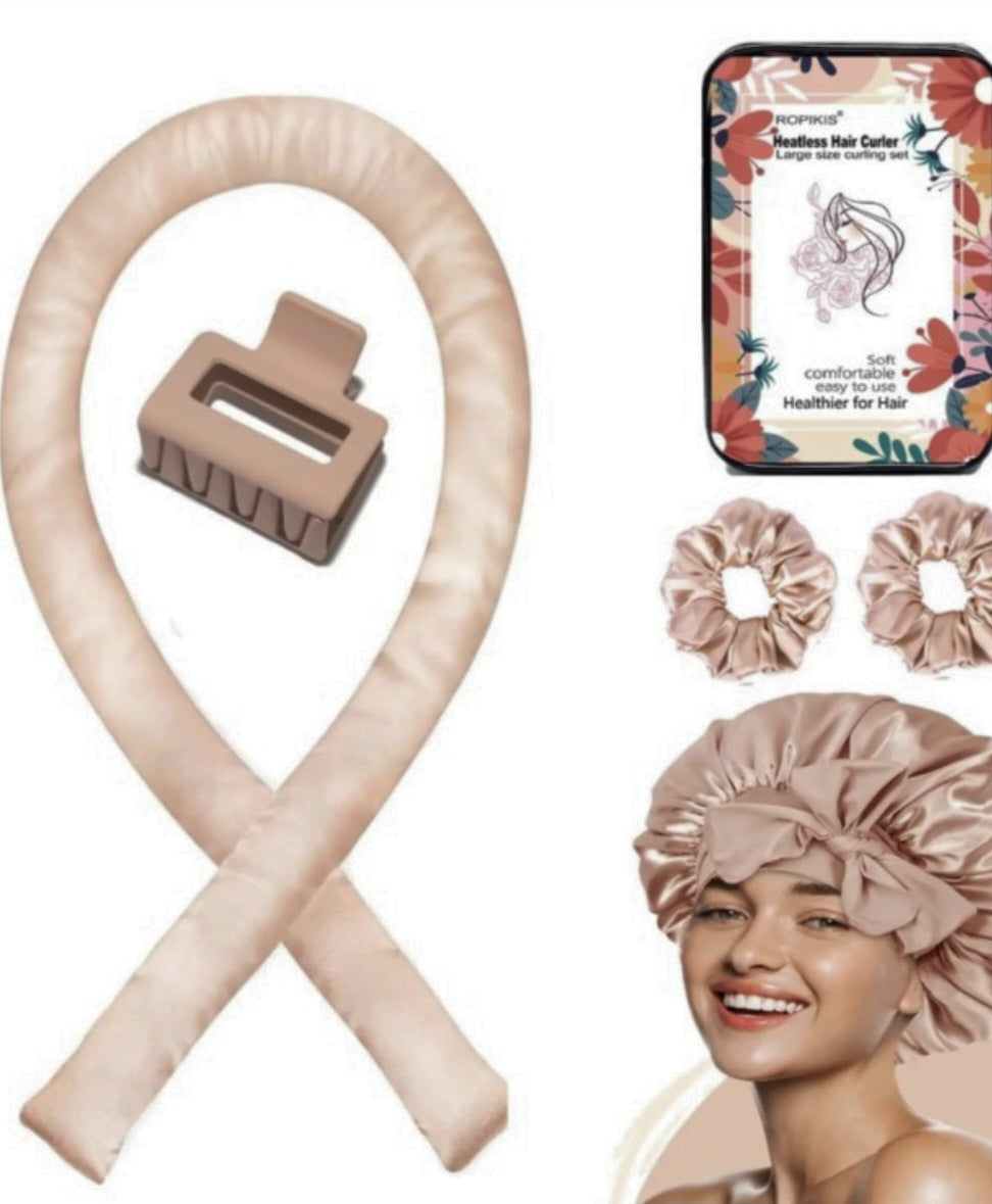 Silky Satin Hair Bonnet & Satin Curling Roller Rods Set