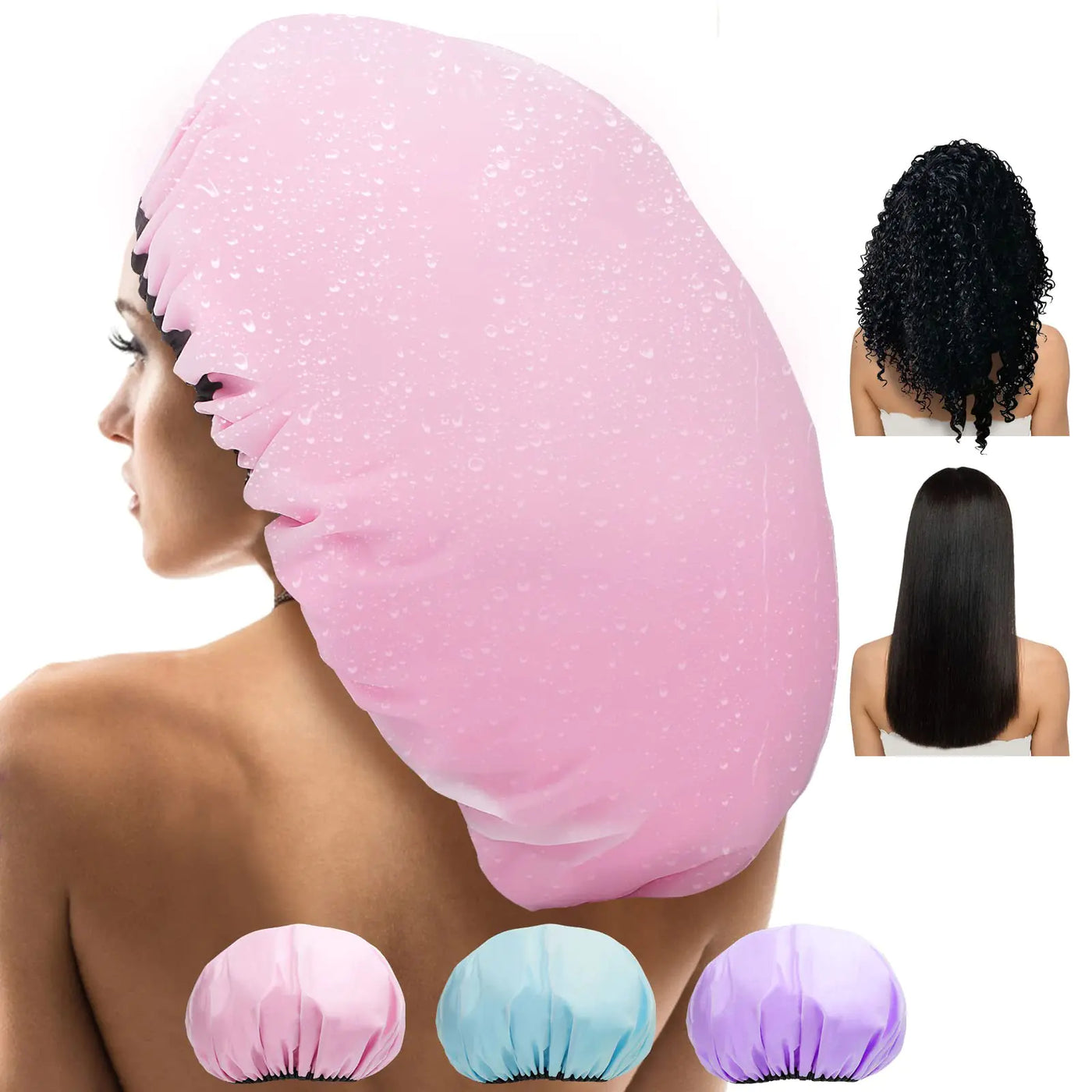 Reusable Jumbo Dual Waterproof 3 Pcs 15" Super Jumbo Shower Cap