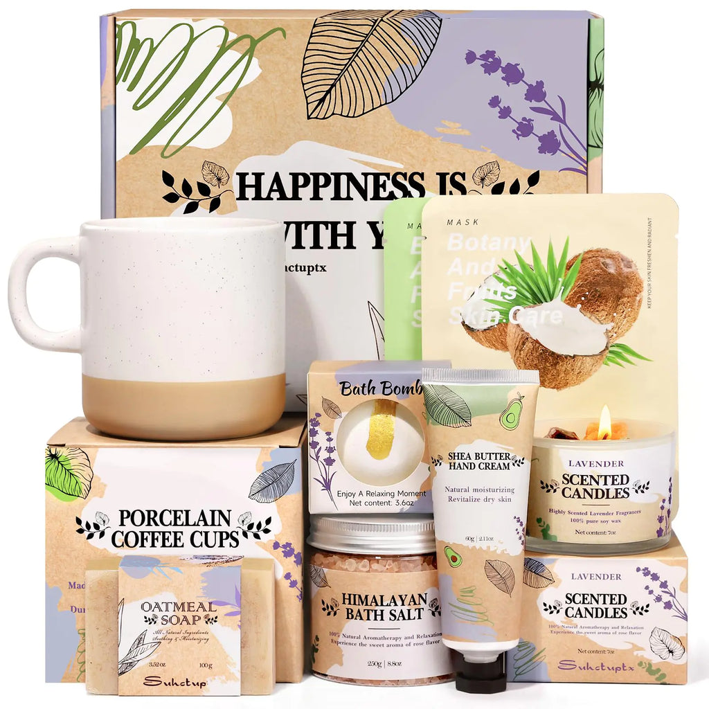Gifts for Women Birthday Gifts for Women Spa Gifts for Women Self Care Gift Baskets Christmas Gifts Relaxing Bath Set with Crystal Scented Candle for Mom Sister Wife Friendship