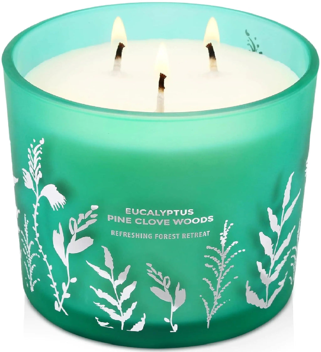 Eucalyptus Pine Clove Luxury Winter Candle 3 Wick - Fresh Pine Scented Candles for Home - Natural Soy Candle 14.5 Oz - Aromatherapy Stress Relief Candle - Balsam Woods Candles for Women Mens Candles