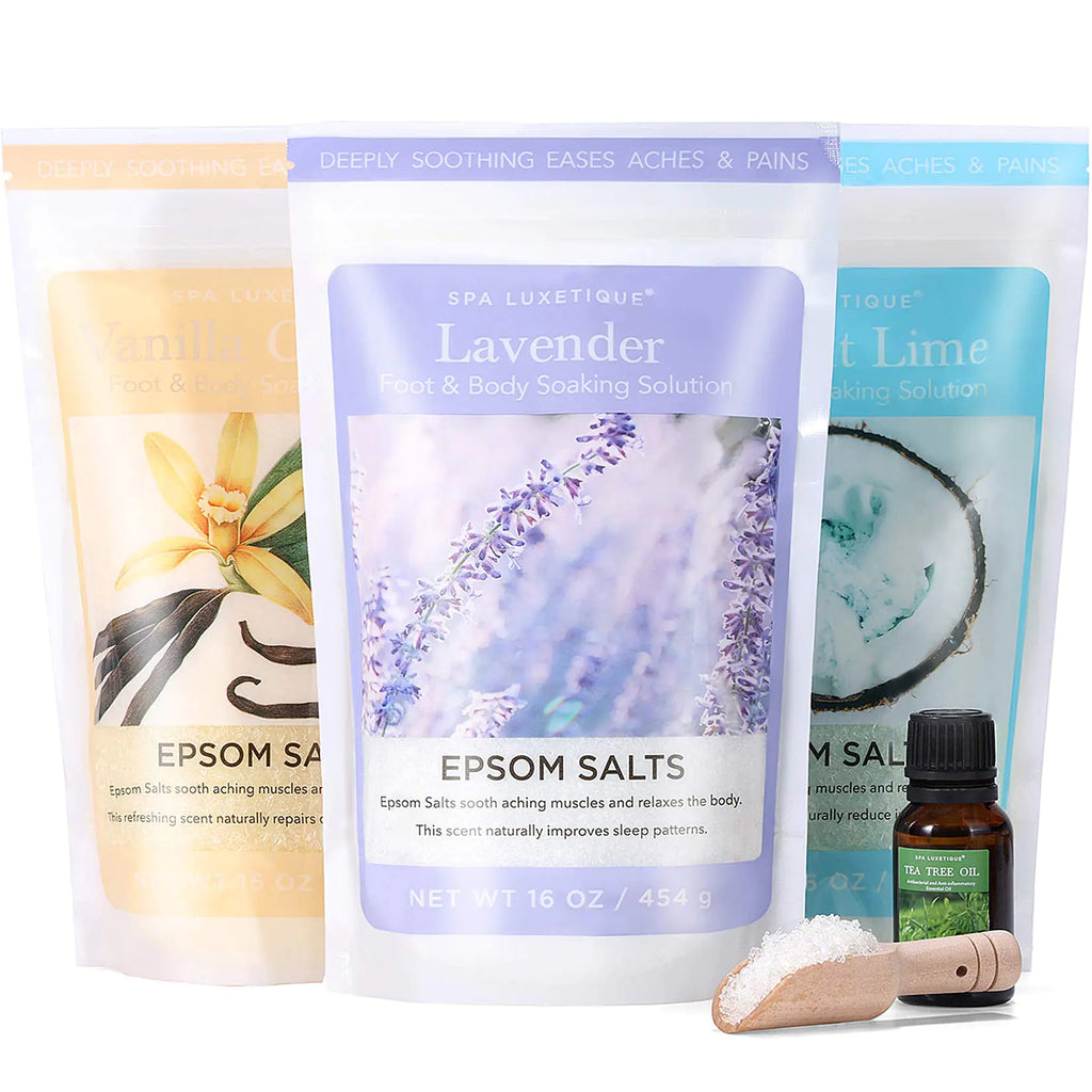 Epsom Salts for Soaking Spa Luxetique Bath Salts for Women Gifts Set with Lavender Vanilla and Coconut Scent Bath Set with Tea Tree Oil Gifts for Mom Mothers Day Gifts