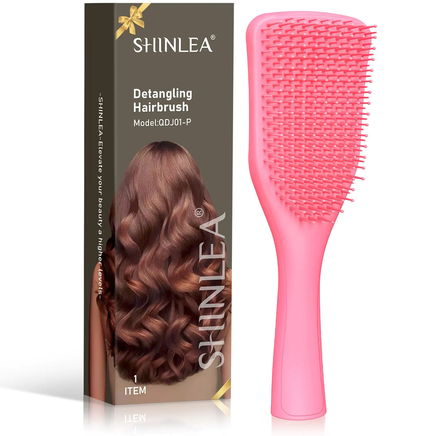 Wave -Shaped Soft Bristle Detangler Brush -Pink