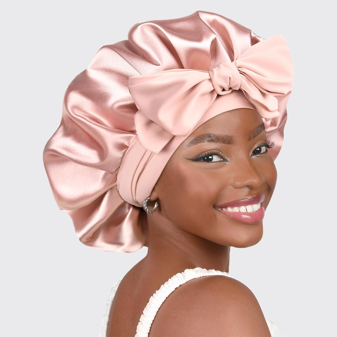 Adjustable Large Oversized Satin Bonnet- Blush