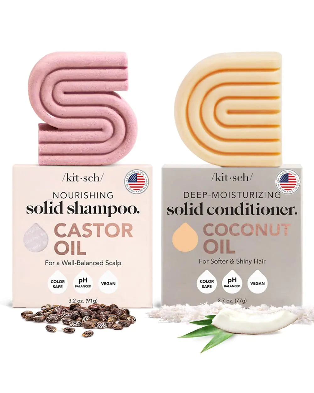 Castor Oil Shampoo Bar & Coconut Oil Deep-Moisturizing Conditioner Bar