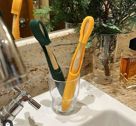 Yellow bamboo toothbrush with eco cover, Shipping calculated at Checkout