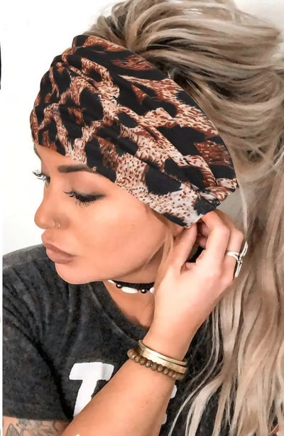 Women's Wide Boho Headbands in Leopard Print