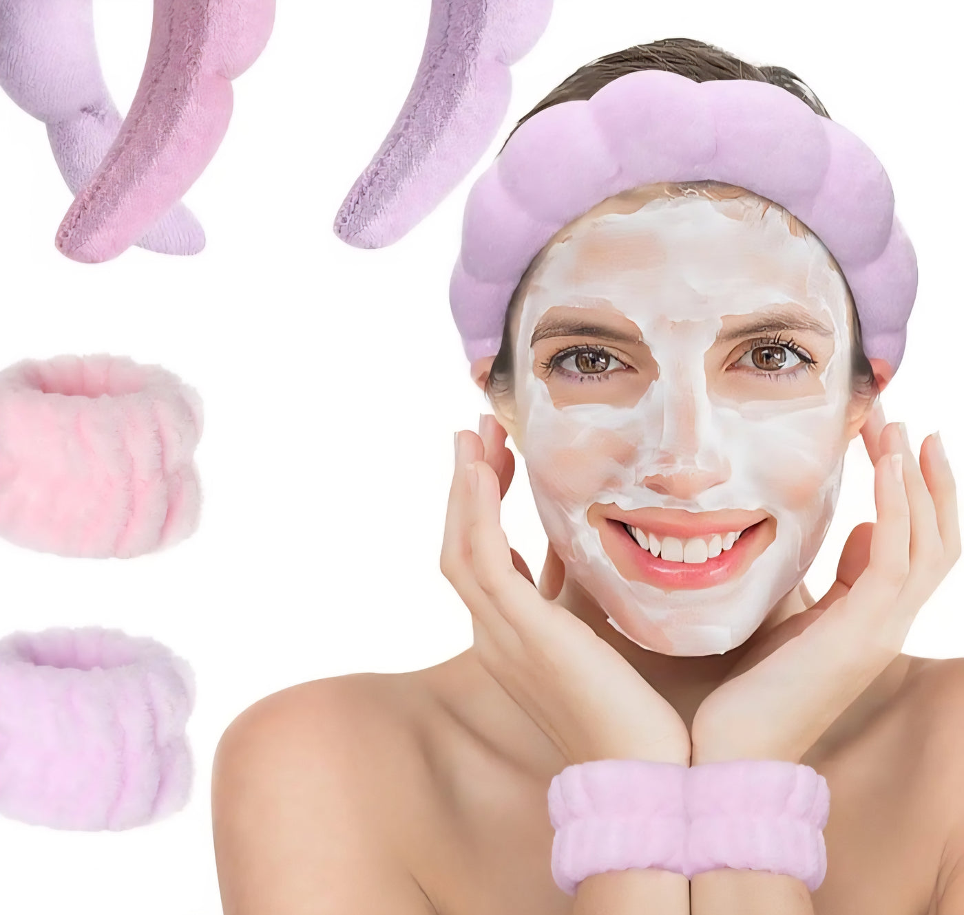 Set of 4 Piece Spa Headband, wristband, Bubble mask for Face Washing