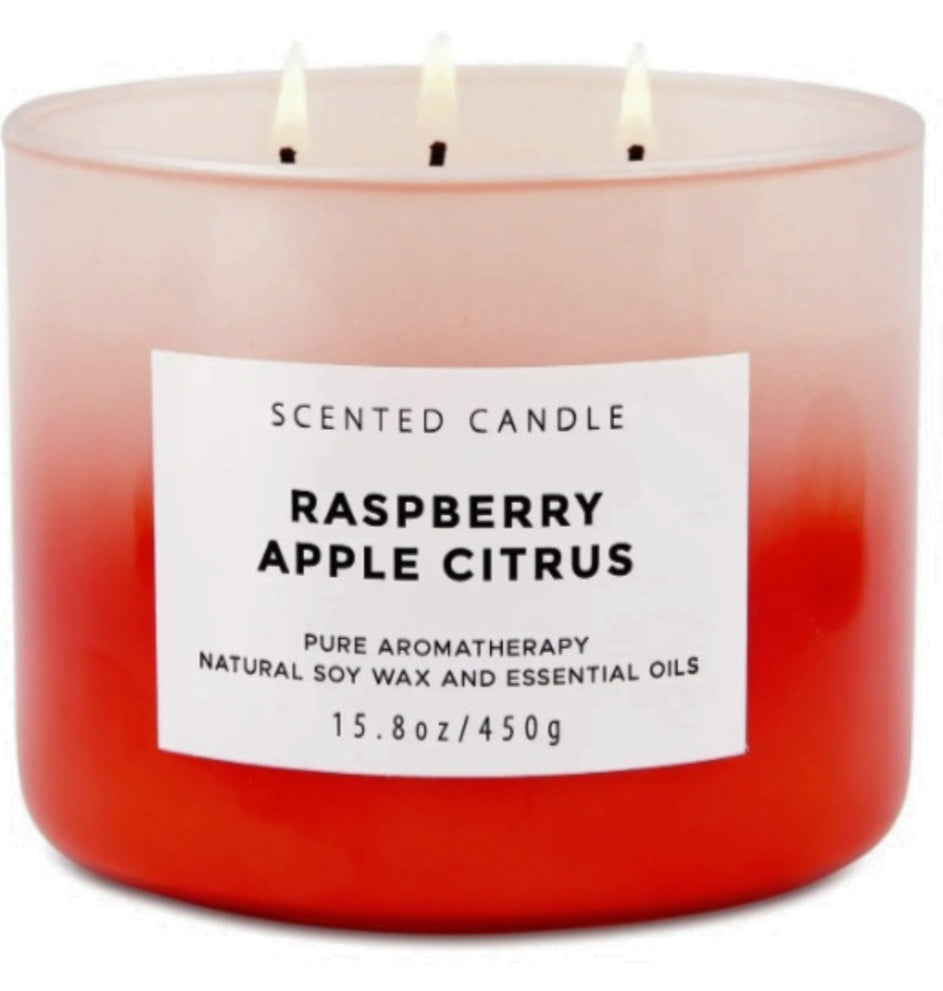 Raspberry Apple Citrus Candle | Large Refreshing 3 Wick Scented Candle 15.8 Oz | Natural Soy Fruity Scented Candle for Home | Aromatherapy Stress Relief Candles for Women & Men | Spring Candle Gifts