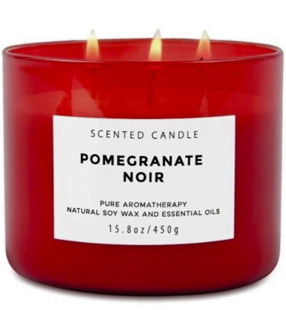 Pomegranate Noir 3-Wick Scented Candle with Strawberry & Vanilla | Highly Scented Natural Soy Candle for Home & Office | Aromatherapy Stress Relief Candle | Luxury Winter Gift Candle for Women & Men