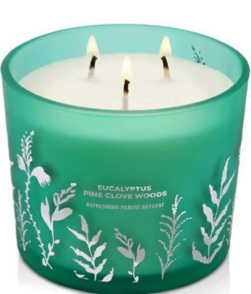 Eucalyptus Pine Clove Luxury Winter Candle 3 Wick - Fresh Pine Scented Candles for Home - Natural Soy Candle 14.5 Oz - Aromatherapy Stress Relief Candle - Balsam Woods Candles for Women Mens Candles