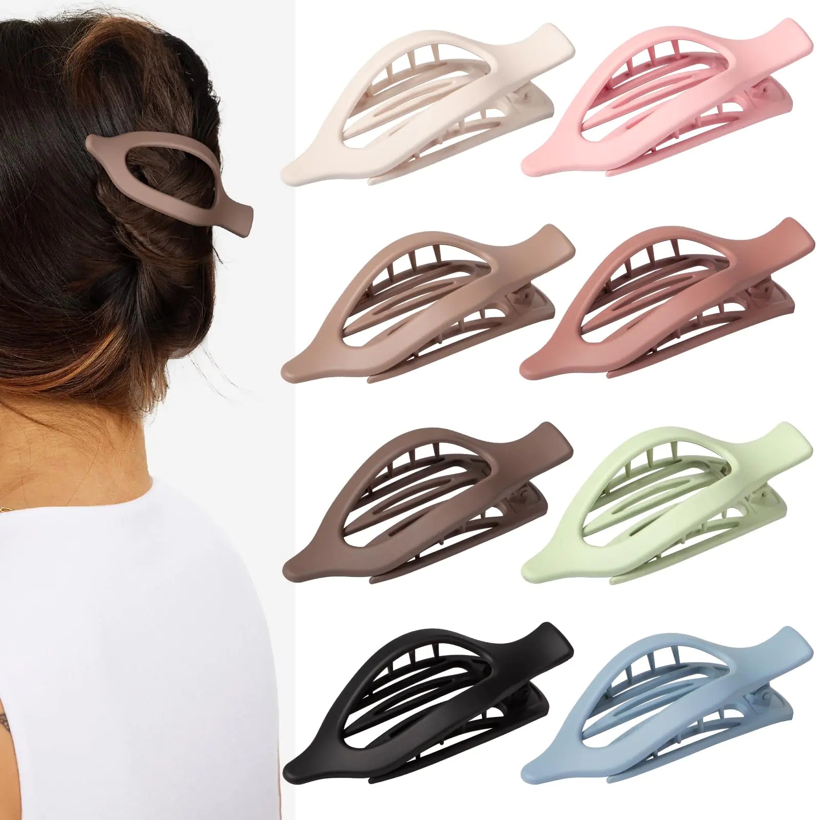 Flat Claw Hair Clips for Women Multiple Coloured -8 Piece