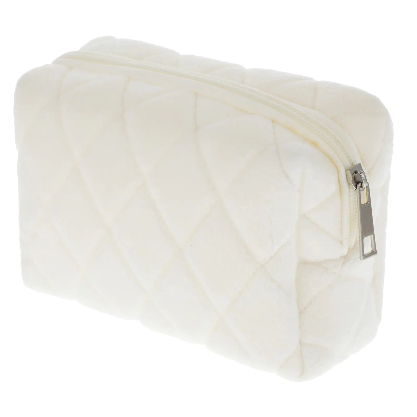 Fluffy Small Make Up Checkered Cosmetic Travel Bag- Beige-white