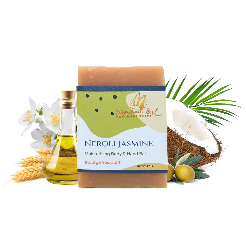 Neroli Jasmine - Body & Hand Soap Bar Handmade Bath Soap Moisturizing Bar Soap With Beeswax Rice Bran Oil & Natural Base Oils Soap Bars 5 oz - Sunshine & K Handmade Soaps