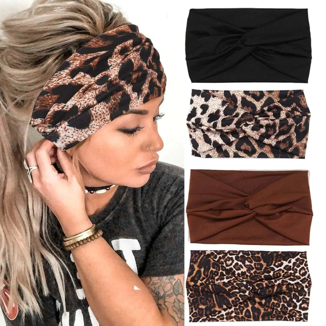 Women's Wide Boho Headbands in Leopard Print