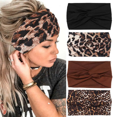 Women's Wide Boho Headbands in Leopard Print