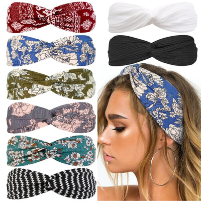 A set of Womens Boho Twist Headbands with Elastic Fabric
