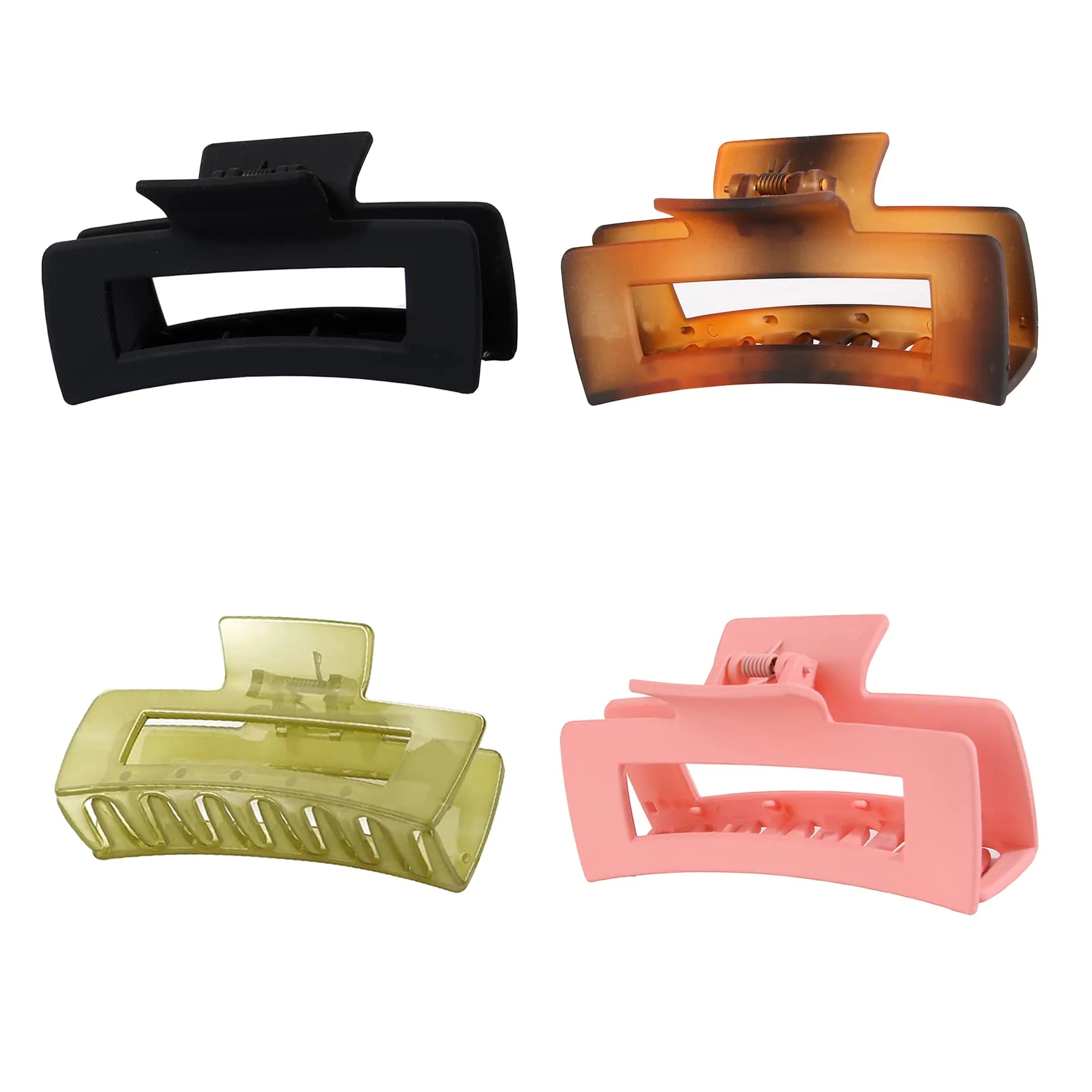 Rectangle Big Claw Clips 4 Inches Nonslip -Pink, Lime, Brown, Black