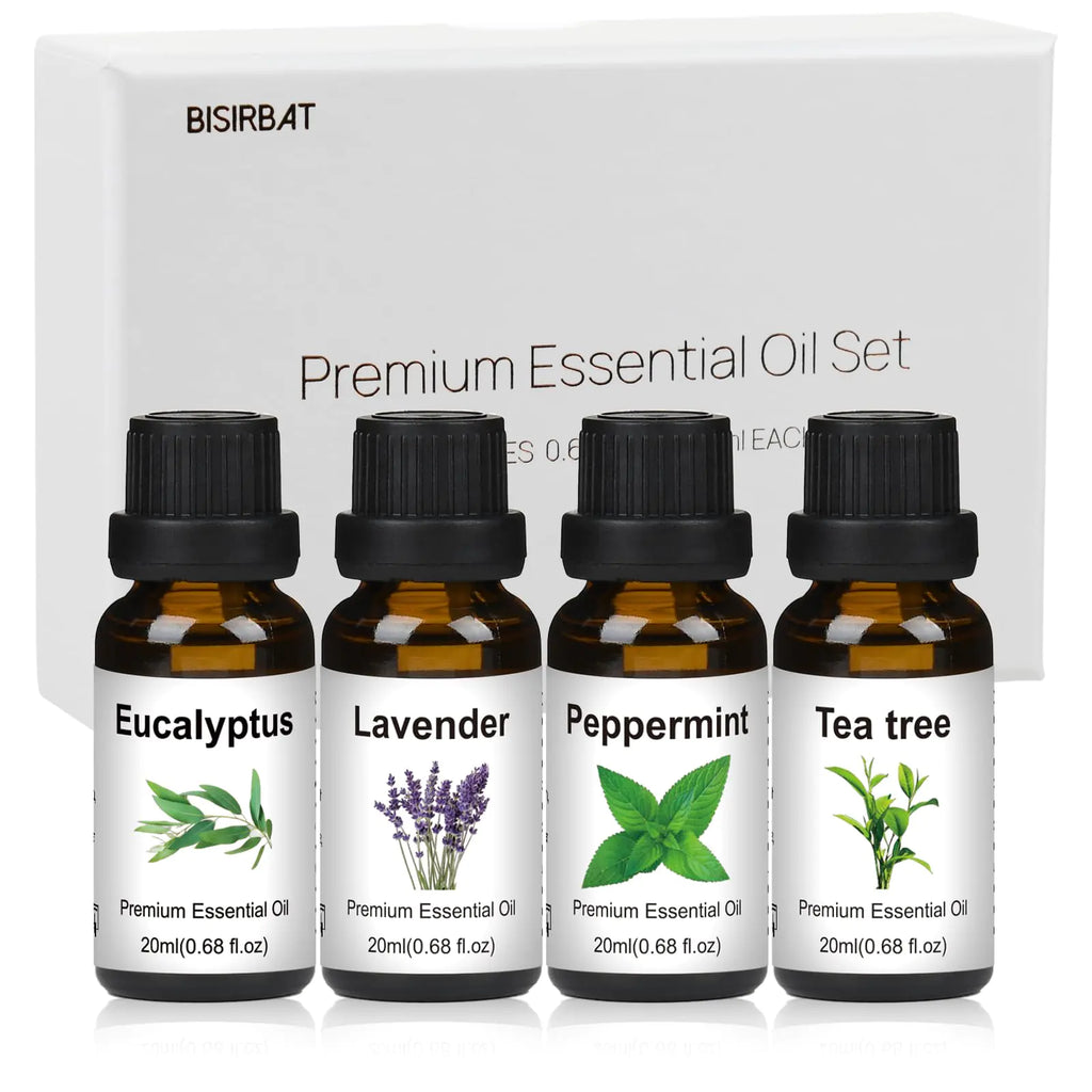 Essential Oils Set - Natural Pure Essential Oils for Diffuser for Home - Eucalyptus Lavender Peppermint Tea Tree 20mlx4 - Air Freshening - Aromatherapy Oils for Massage Candle&Soap Making