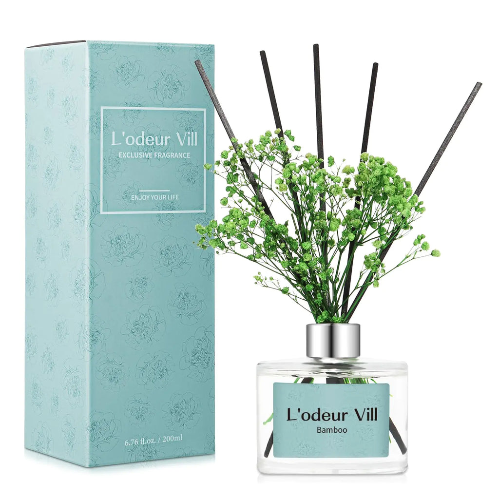 Lodeur Vill Reed Diffuser Set 6.7 oz(200ml) Bamboo Scented Diffuser with 6 Oil Diffuser Sticks Home Fragrance Essential Oil Reed Diffuser for Home Large Rooms Bathroom Shelf Decor