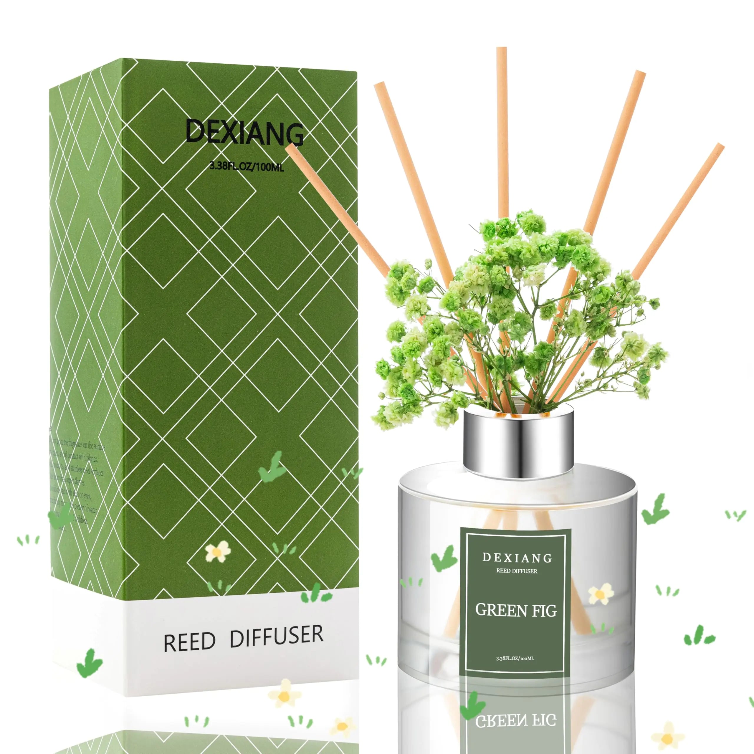 Green Picture Reed Diffuser Set - 3.38 fl oz (100ml) Essential Oil with 6 Reed Sticks | Home & Bathroom Decor